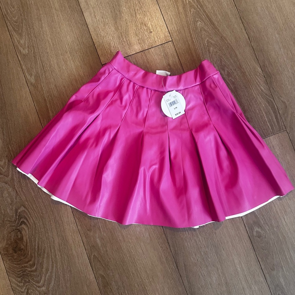 Jolie & Joy Girls Magenta Pink Faux Leather Pleated Mini Skirt NWT Size L 14